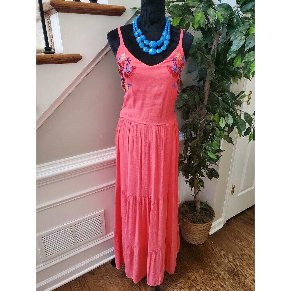 Kings Road Women's Pink Floral Polyester V-Neck Sleeveless Long Maxi Dress 2X